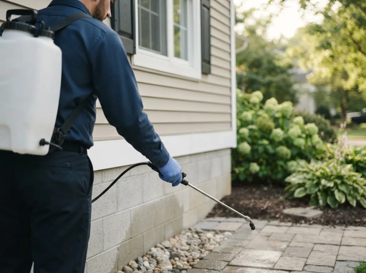 Pest control technician inspecting a home in Wright, MN
